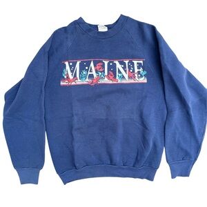VTG Maine Pullover Crewneck Sweater Navy Lobster Print Women’s M